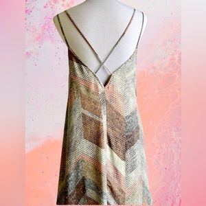 Audrey 3+1 Earth-tones chiffon Overlay Mid Criss Cross Spaghetti strap dress